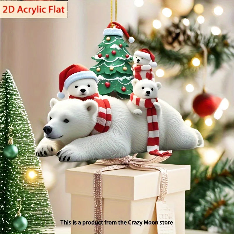 Christmas Animal Series 2D Flat Acrylic Hanging Ornaments for Christmas Party Home Decor Backpack Key Chains Tree Christmas Deco Oasis Select