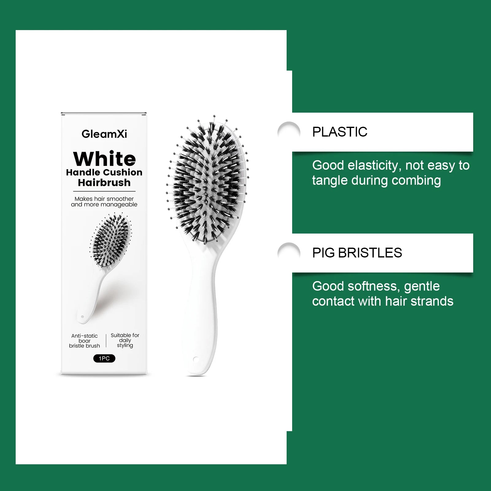 Boar & Nylon Bristle Air Cushion Paddle Hairbrush | White Paddle Hairbrush Oasis Select