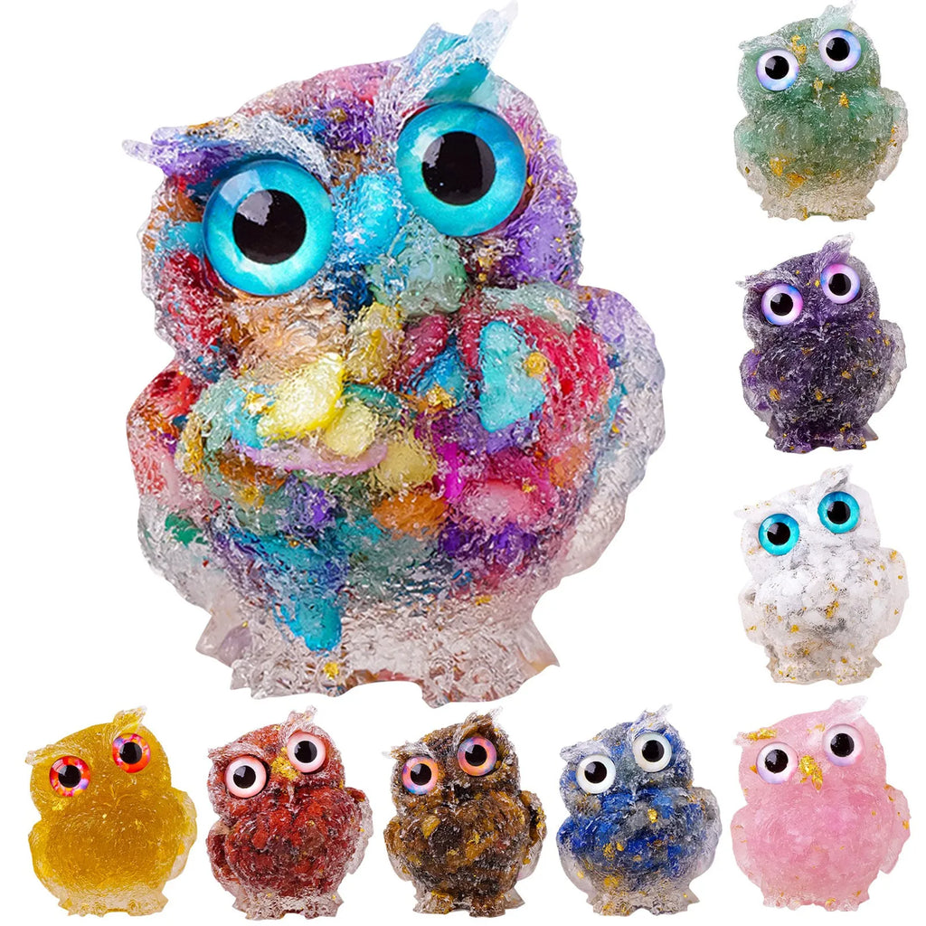 1PC Natural Owl Amethyst Rose Quartz Cute Animal Image Macadam Drip Glue Resin Owl Household Supplies Desktop Ornament Oasis Select