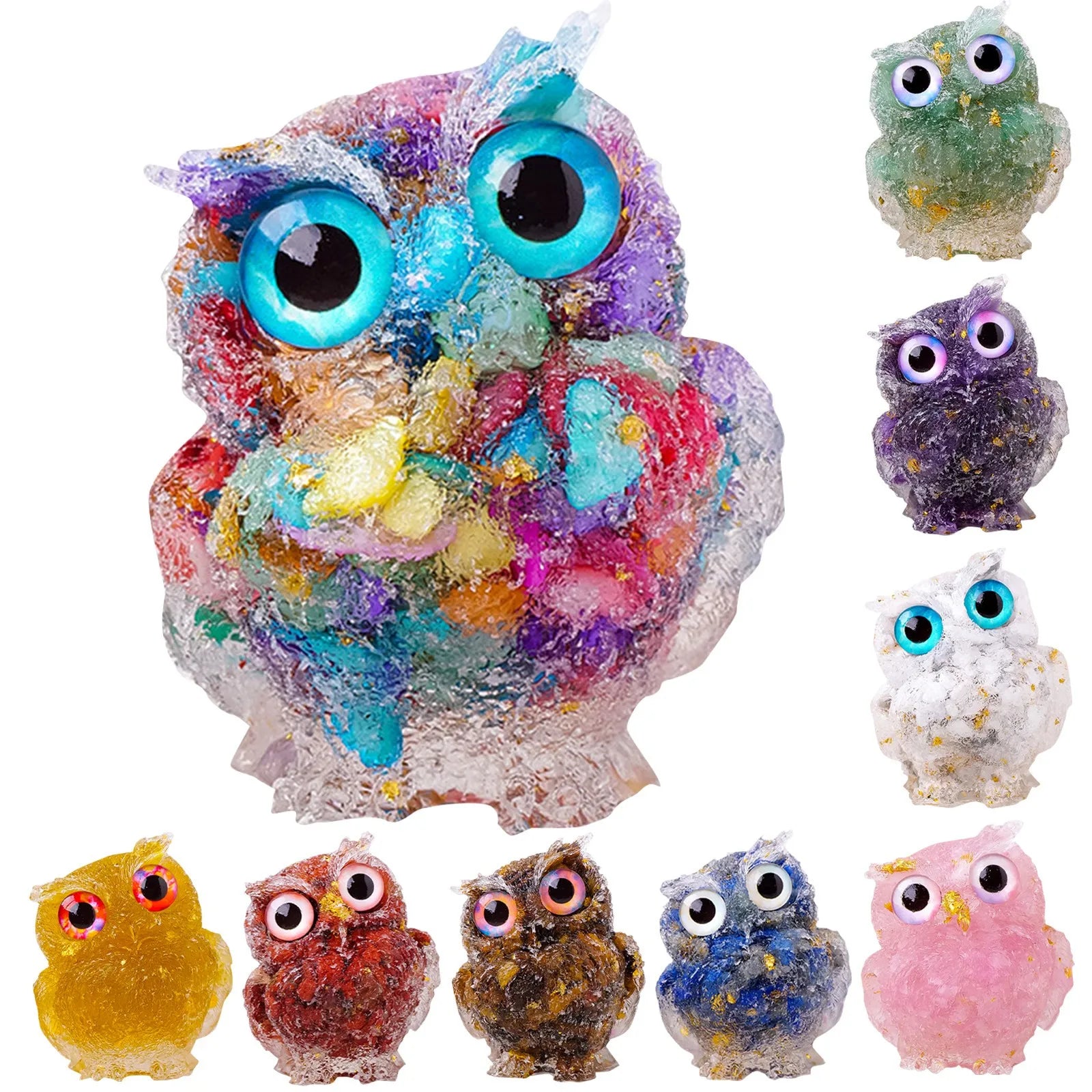 1PC Natural Owl Amethyst Rose Quartz Cute Animal Image Macadam Drip Glue Resin Owl Household Supplies Desktop Ornament Oasis Select