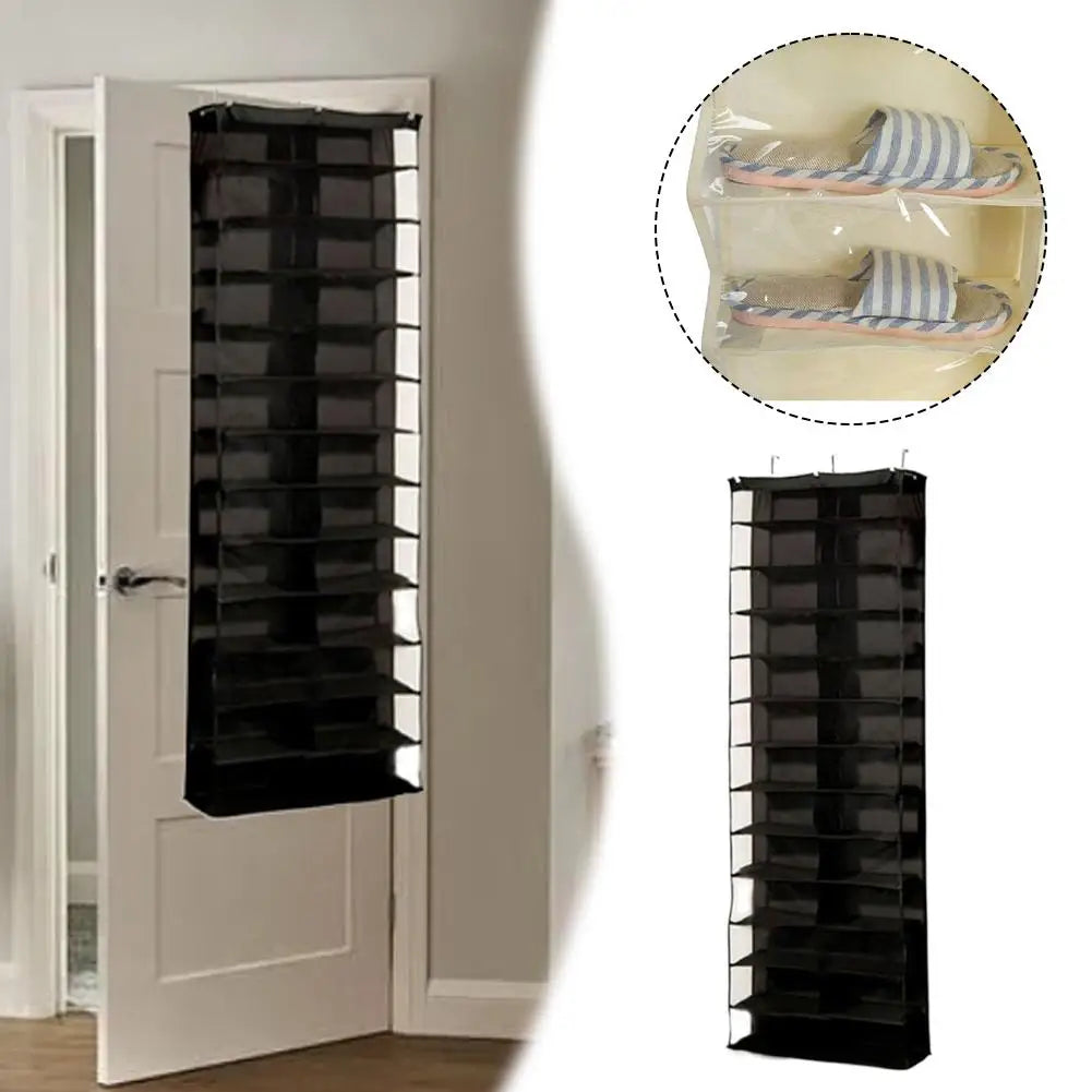 26-Pocket Over-Door Shoe Rack Organizer | Transparent Pockets