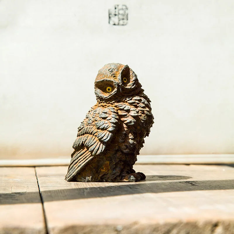 Imitation Cast Iron Rust Style Owl Living Room Desktop Mini Home Decoration Study Room Ornament Purely Handmade Tea Pet Oasis Select