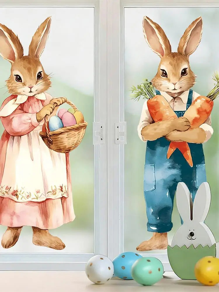 rabbits Easter stickers creative self-adhesive decoration Bedroom Background Decoration Mural Cute Rabbit Kids Room Home Decor Oasis Select