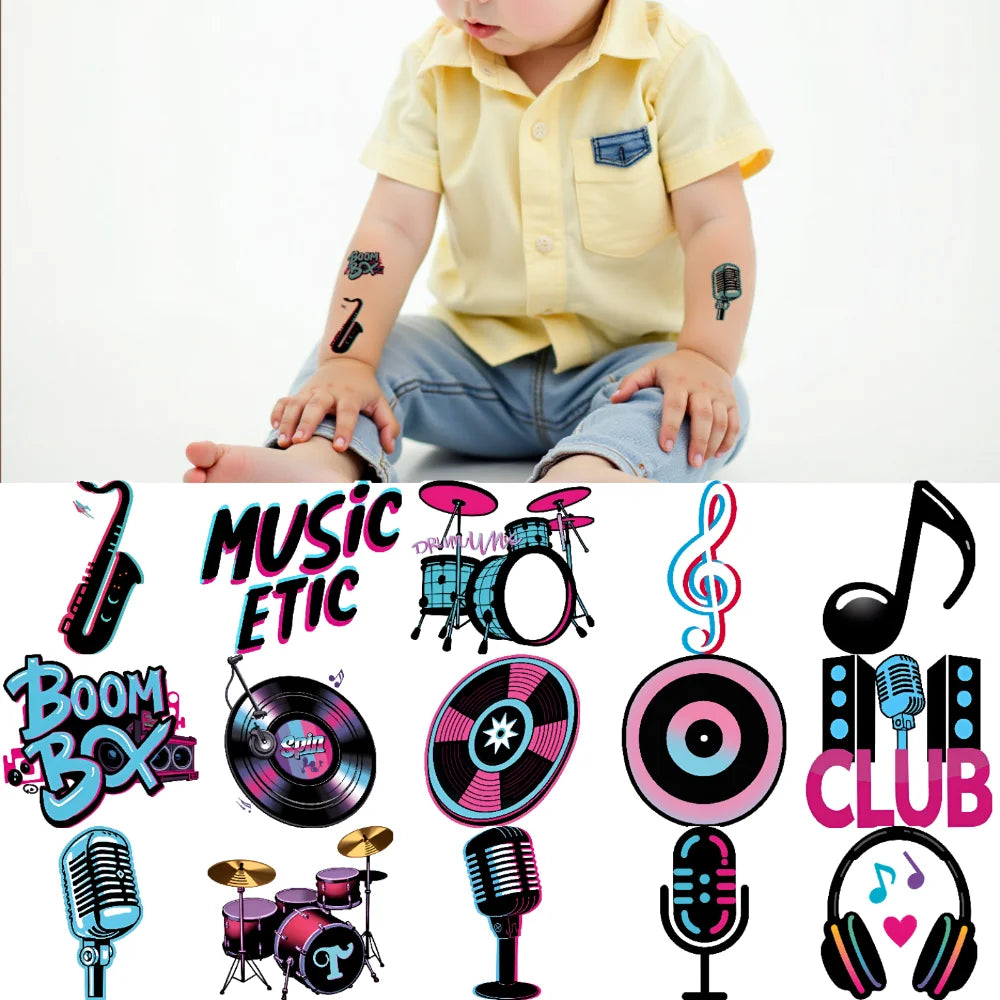 54-Piece Music Temporary Tattoos – Waterproof Body Stickers