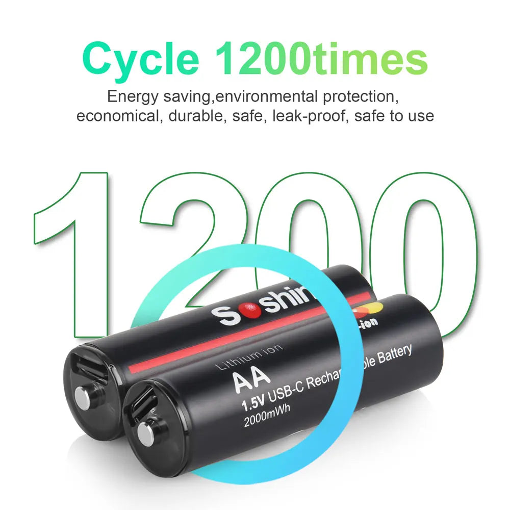 Soshine Original Li-ion AA Rechargeable Batteries USB Lithium battery 2000mWh 1.5V AA Rechargeable Batteries with Charging cable Oasis Select