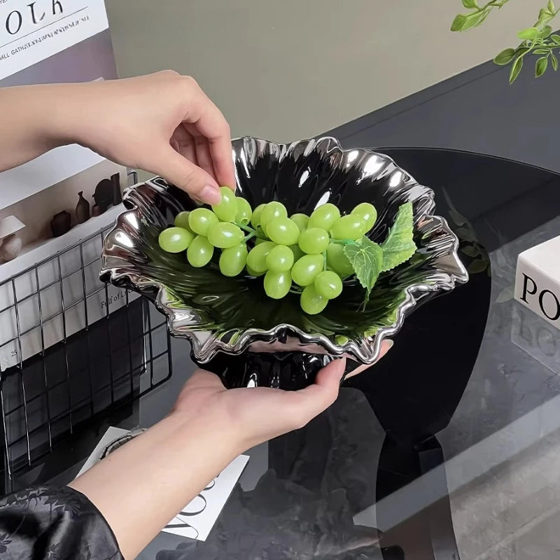 Ceramic High-end Fruit Tray Living Room Coffee Table Home Light Luxury Creative Lotus Leaf Candy Tray Oasis Select