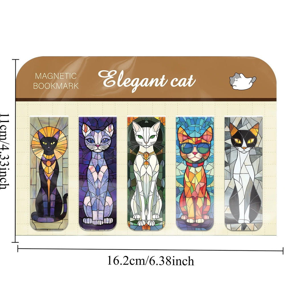 5pcs Cartoon Cat Magnetic Bookmarks Set Colorful Artistic Page Markers for Book Lovers Students & Reading Enthusiasts Oasis Select Elegant cat