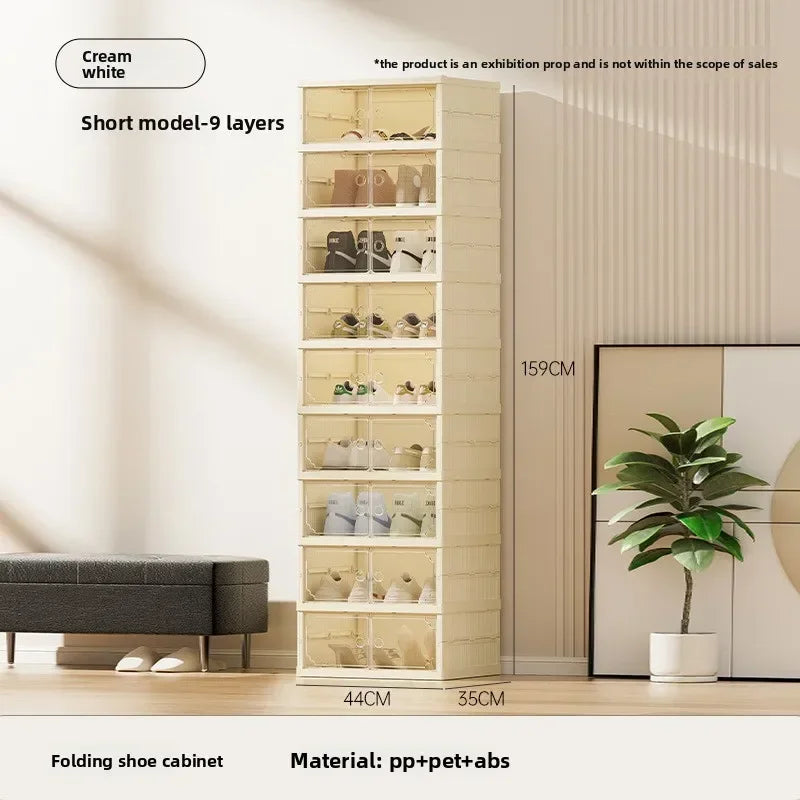 Household shoe cabinet storage double-row multi-function transparent magnetic attraction-free installation storage box foldable Oasis Select Short 9 layers