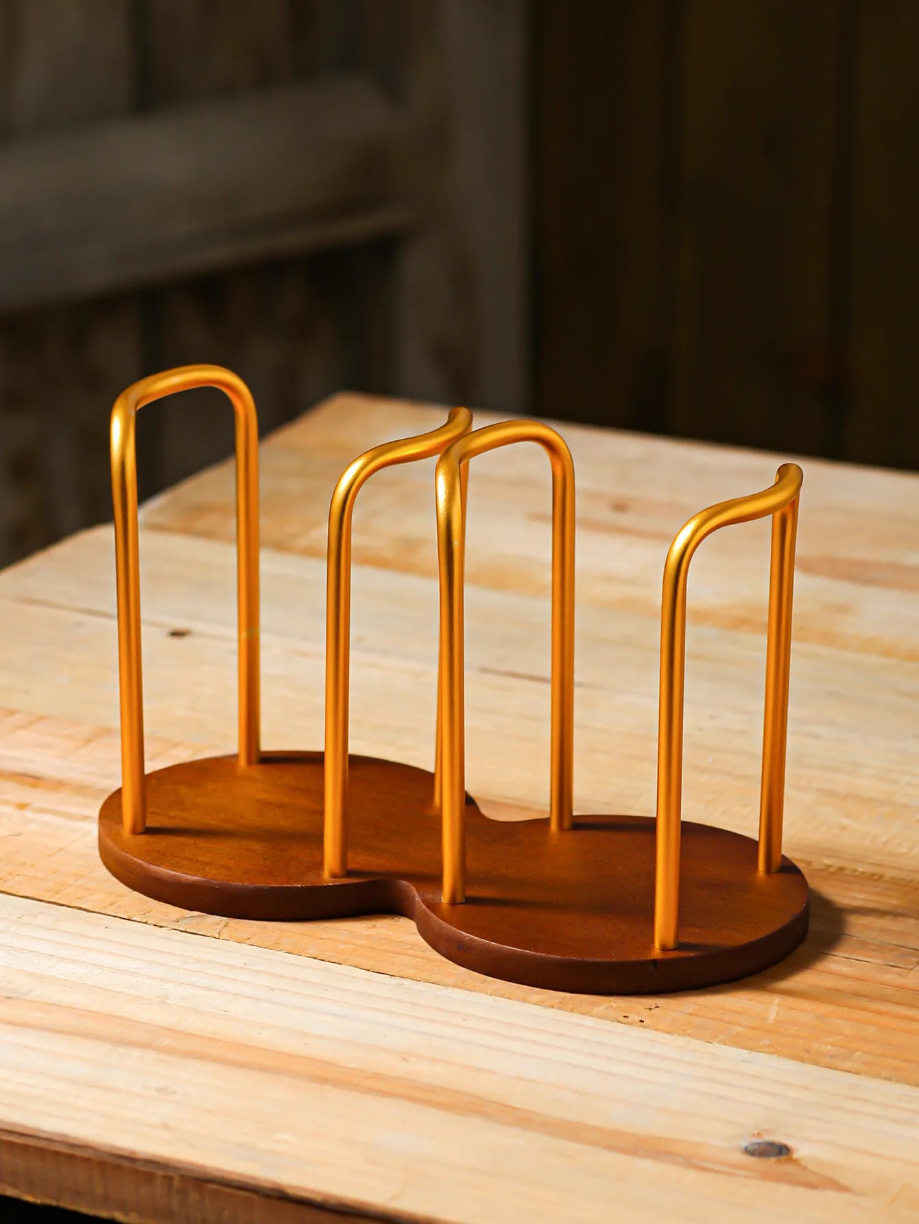 Bamboo & Aluminum Desktop Cup Holder for Coffee & Tea