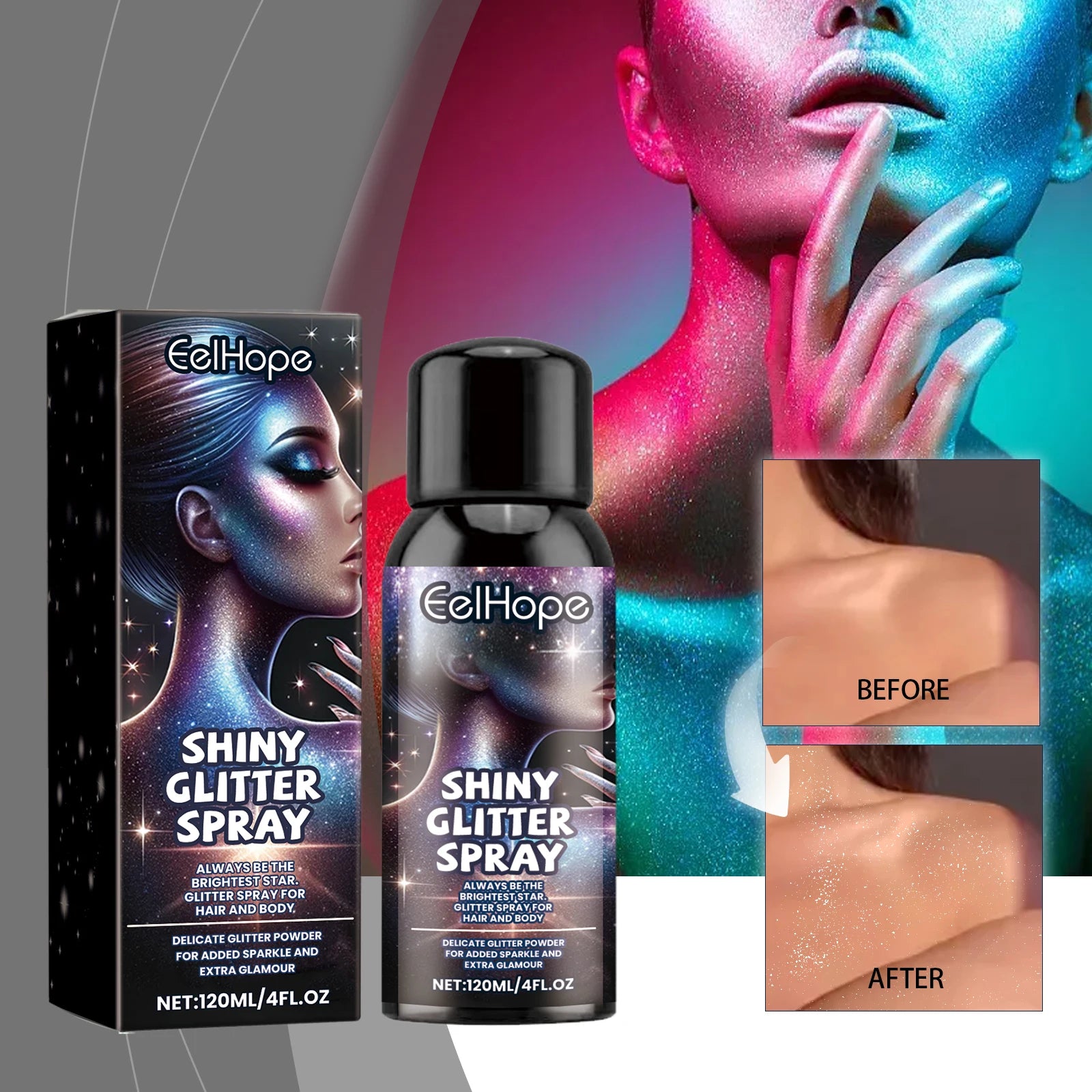 Body Face Glitter Spray Quick Drying Shimmering Sparkle Multipurpose Clothes Highlighter Gloss Sparkle Universal Powder 120ml Oasis Select