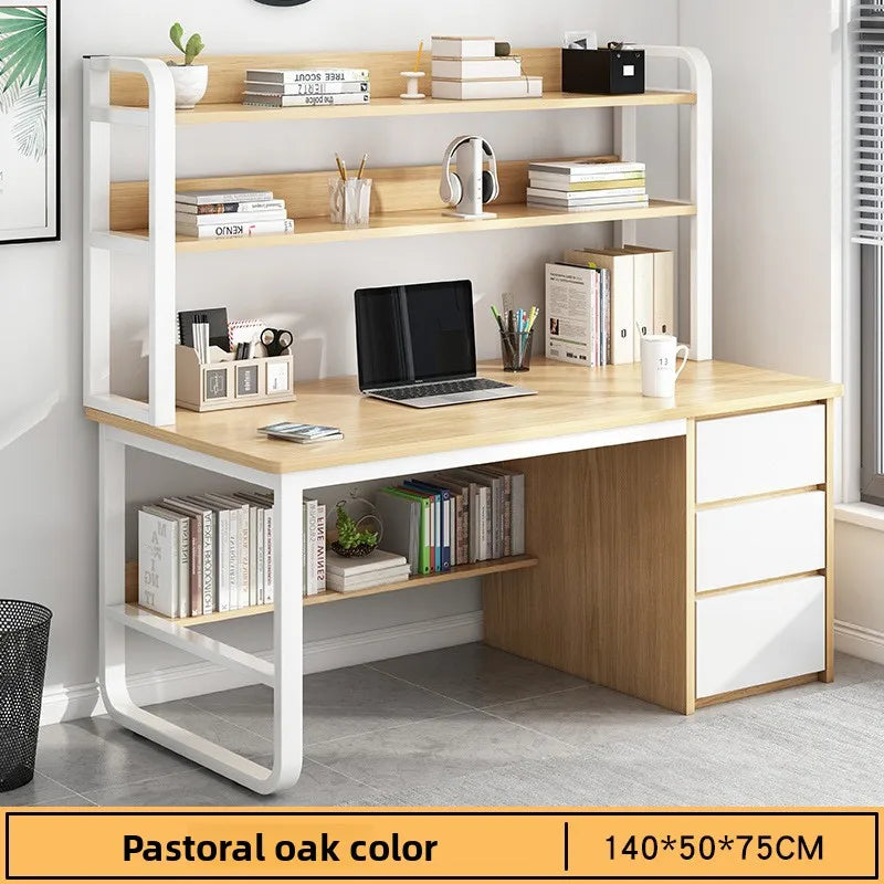 Desk Desktop Computer Desk Simple Home Desk Student Bedroom Bookshelf Integrated Writing Desk Oasis Select Pastoral-140-50-B