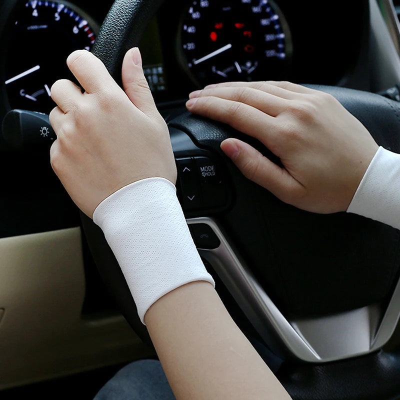 1Pair Elastic Wristband Breathable Summer Ice Silk Cooling Sweat-absorbent Sports Cycling Running Wrist Straps Oasis Select White 8cm