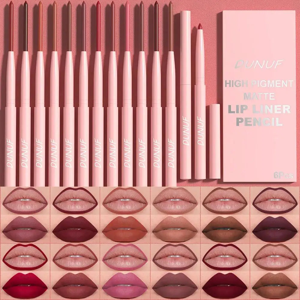 DUNUF 6-Piece Matte Lip Liner Set – Waterproof, Long-Lasting Matte Lip Liner Set Oasis Select