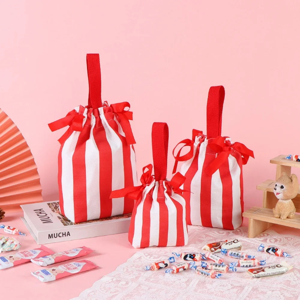 Colorful Striped Canvas Bag Large Capacity Handbag Children's Birthday Gift Bags Women Shopping Handbags Commuter Bento Tote Bag Oasis Select Red 2 other