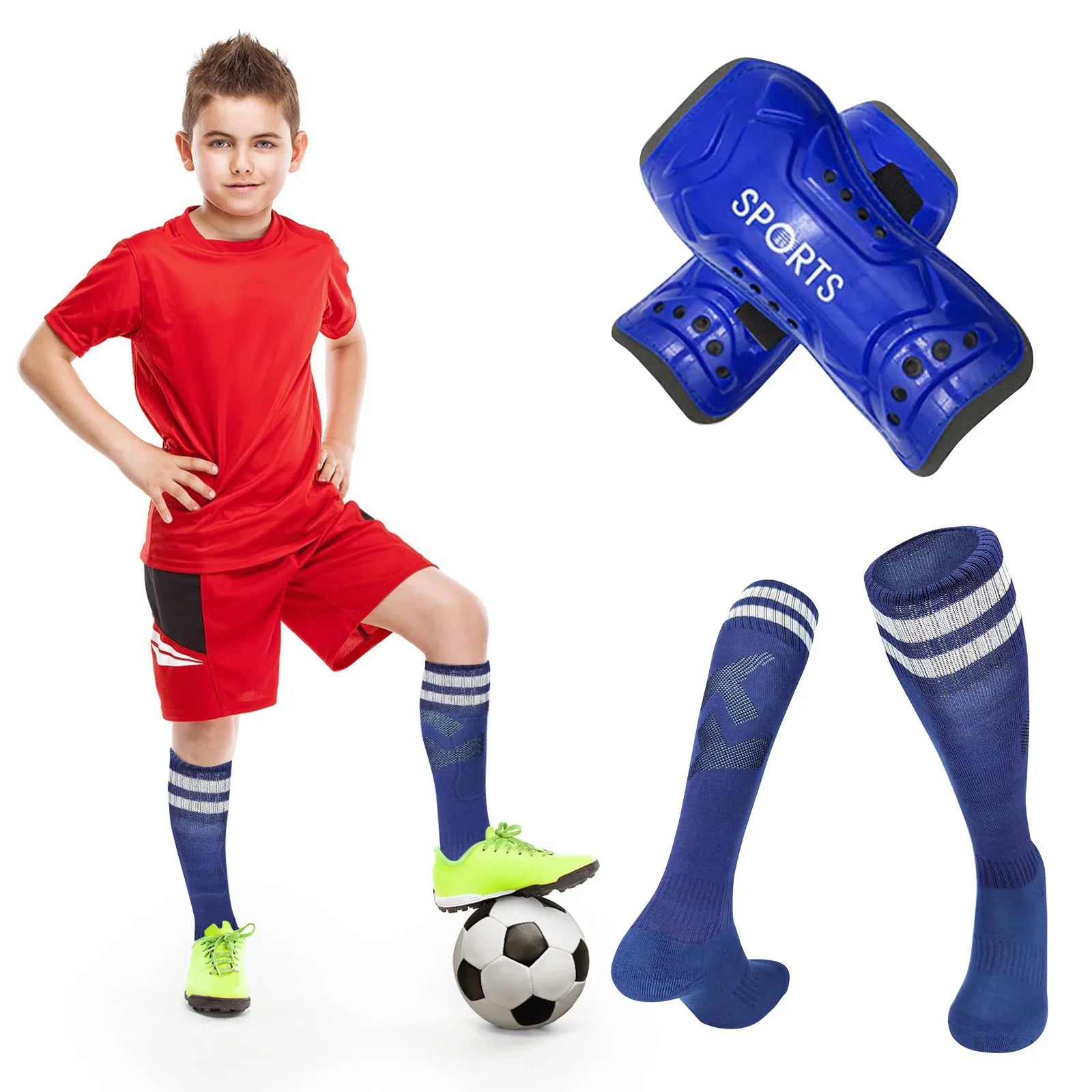 Kids Football Socks & Shin Guards Set – Anti-Slip Knee-High Kids Football Socks Set Oasis Select Royal Blue S