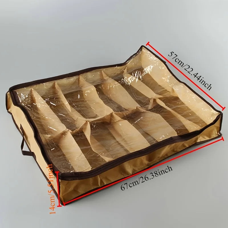 Under Bed Shoe Organizer with 12 Transparent Compartments - Dustproof & Moisture-Proof Storage Solution for Home Organization Oasis Select