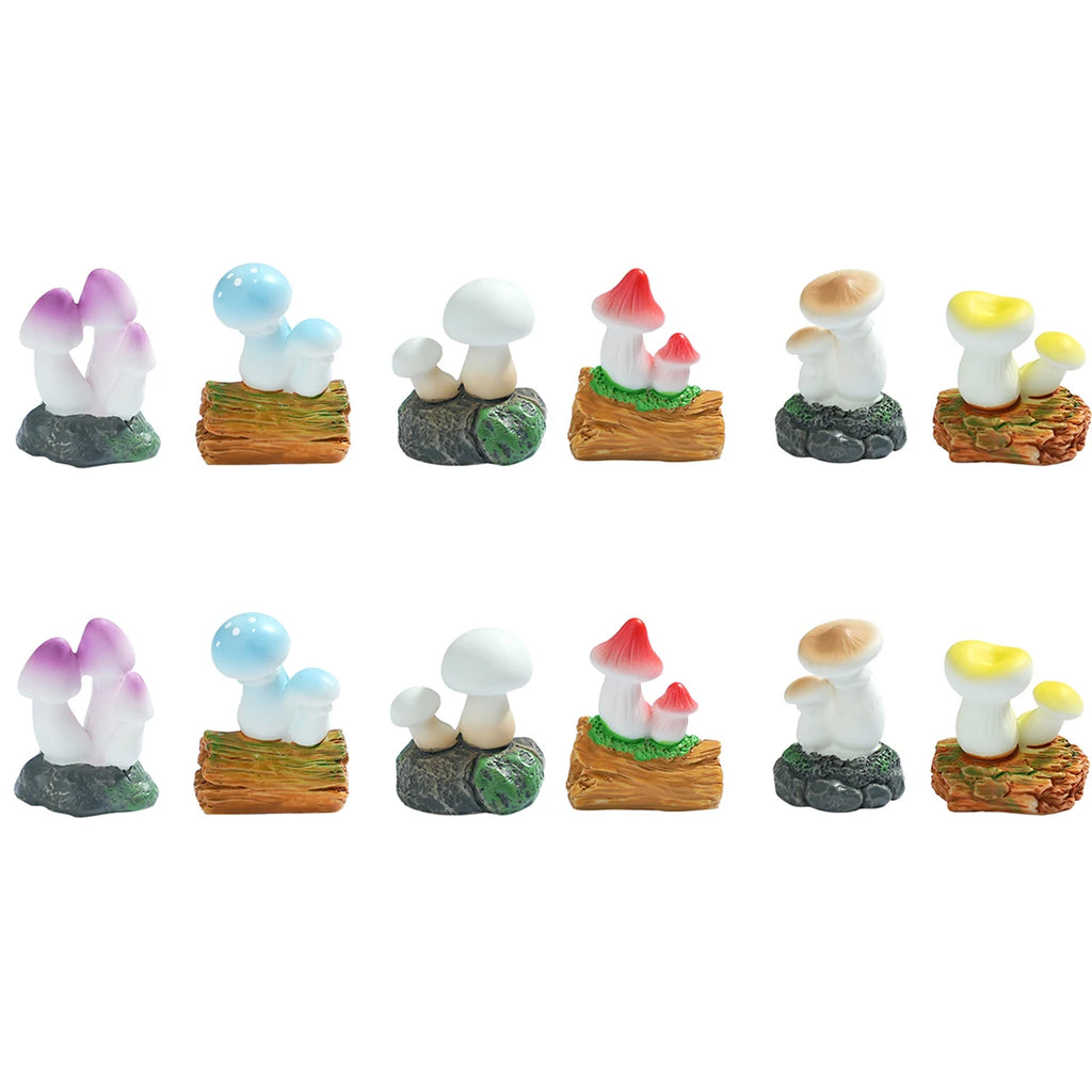 6/12PCS Mini Mushroom Figurines Resin Hand Painted Colorful Fairy Garden Terrarium Succulent DIY Micro Landscape Decor Gift Oasis Select 12pcs