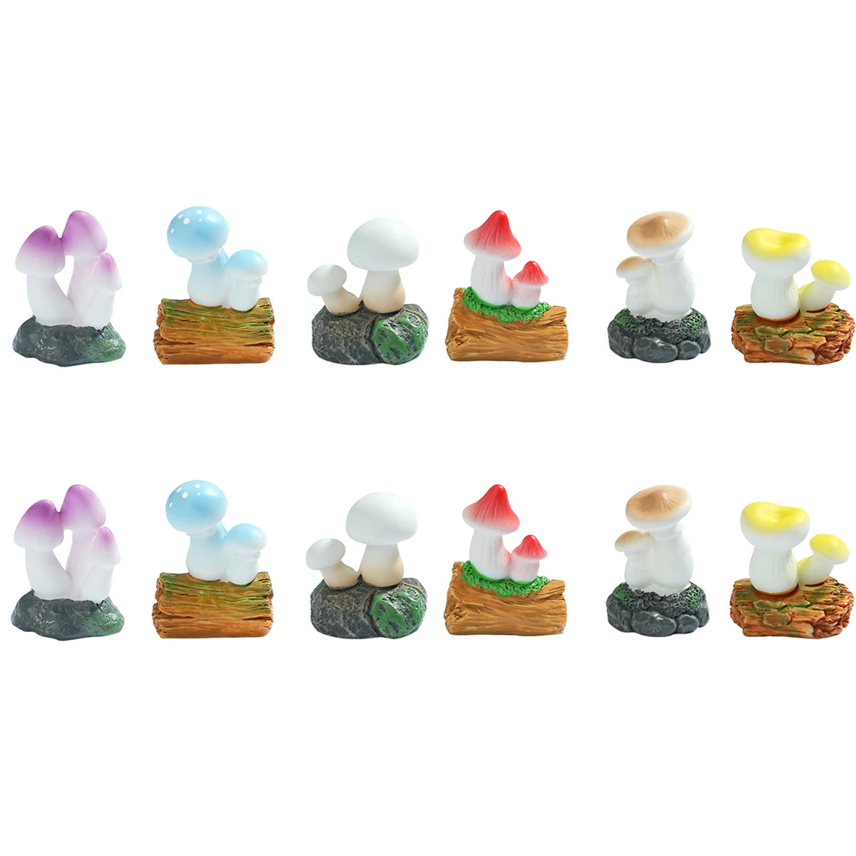 6/12PCS Mini Mushroom Figurines Resin Hand Painted Colorful Fairy Garden Terrarium Succulent DIY Micro Landscape Decor Gift Oasis Select 12pcs
