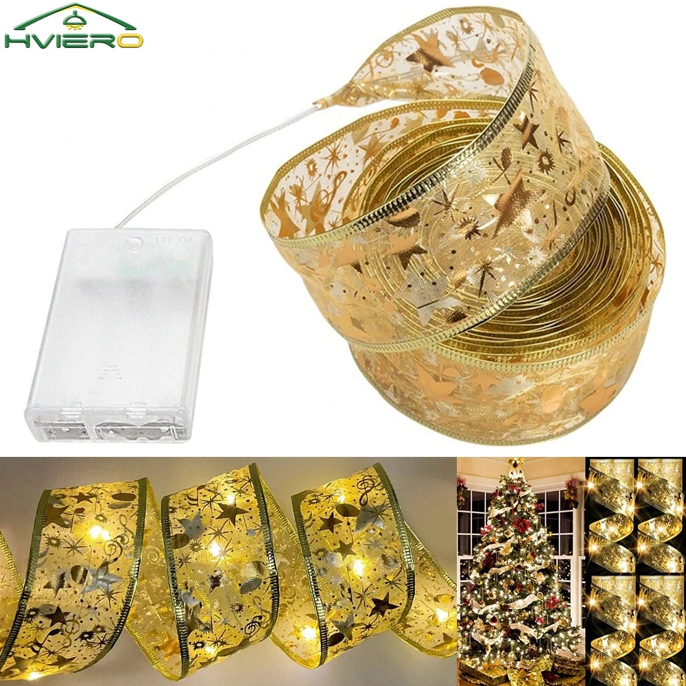 Gold Ribbon LED Fairy Lights 10m – Warm White Christmas String