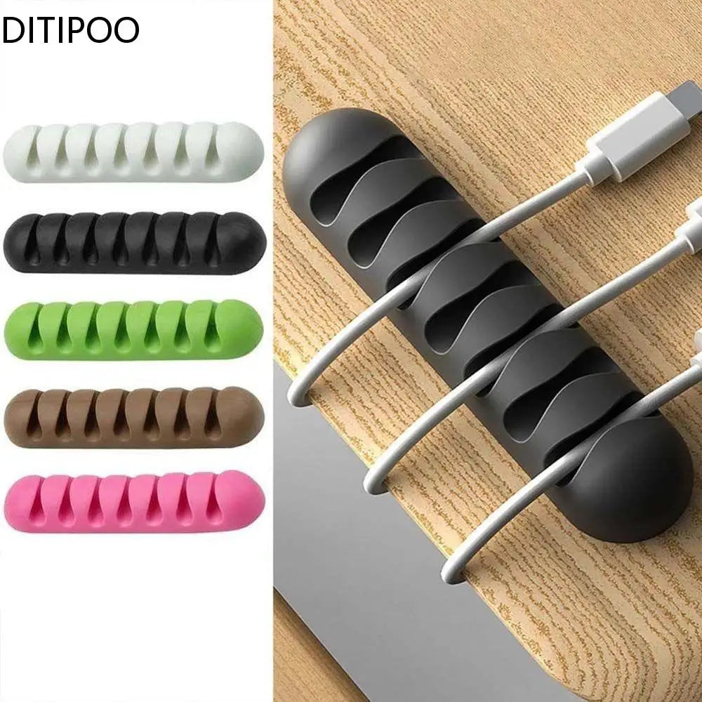 7 Holes USB Cable Organizer Cable Clamp Wire Winder Headphone Earphone Holder Cord Silicone Clip Phone Line Desktop Management Oasis Select