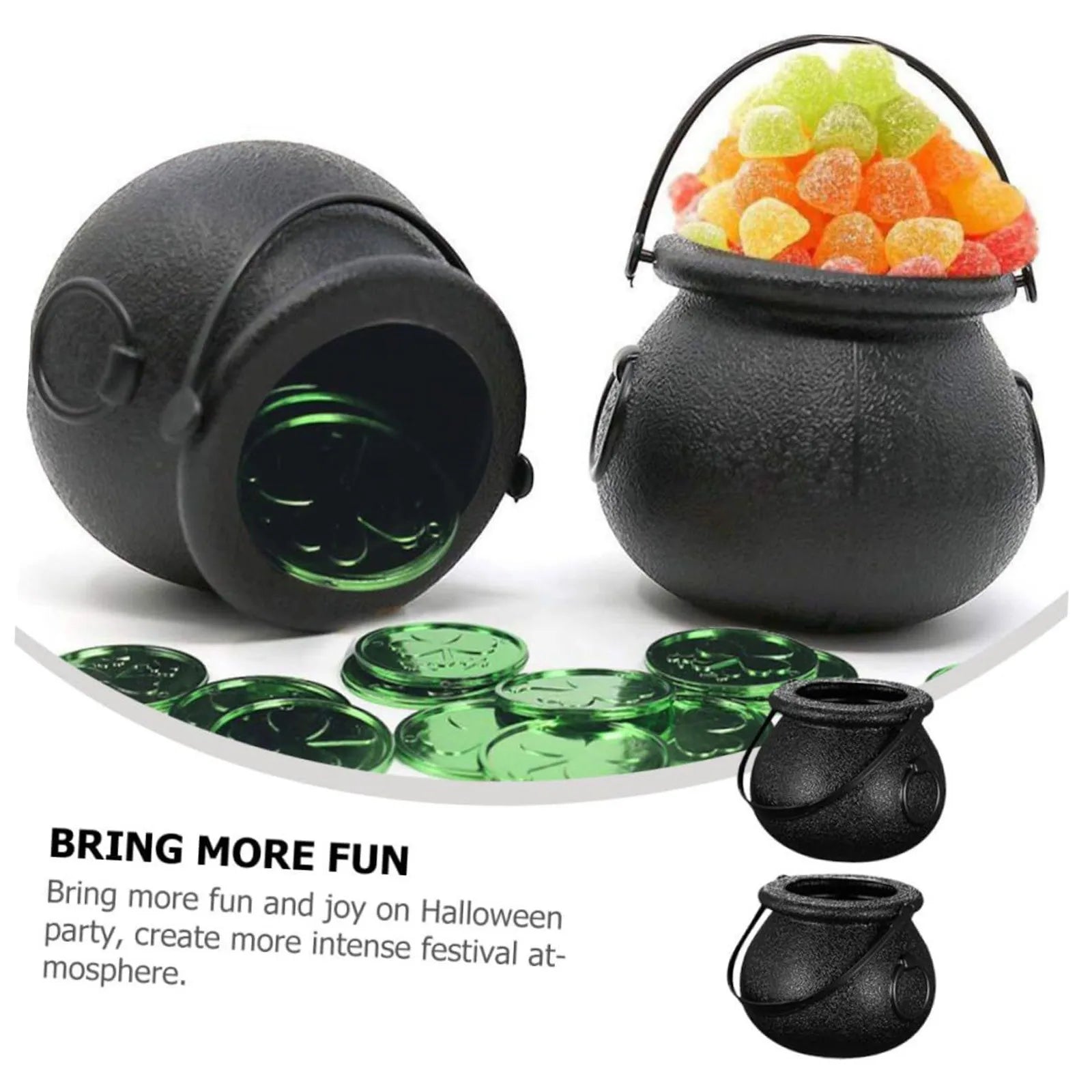 Halloween Witch Cauldron Candy Bucket – Flame Stripe Pot Decor Halloween Candy Bucket Oasis Select