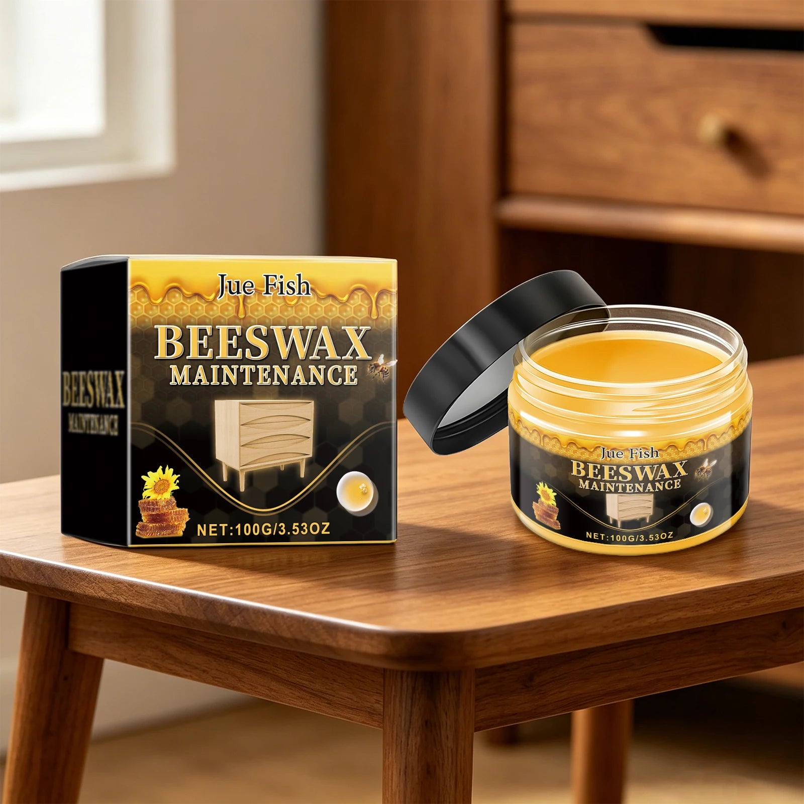 Beeswax Polishing Paste for Furniture Solid Wood Restores Luster Prevent Drying & Cracking for Wood Floor, Cabinet, Table 100g Oasis Select