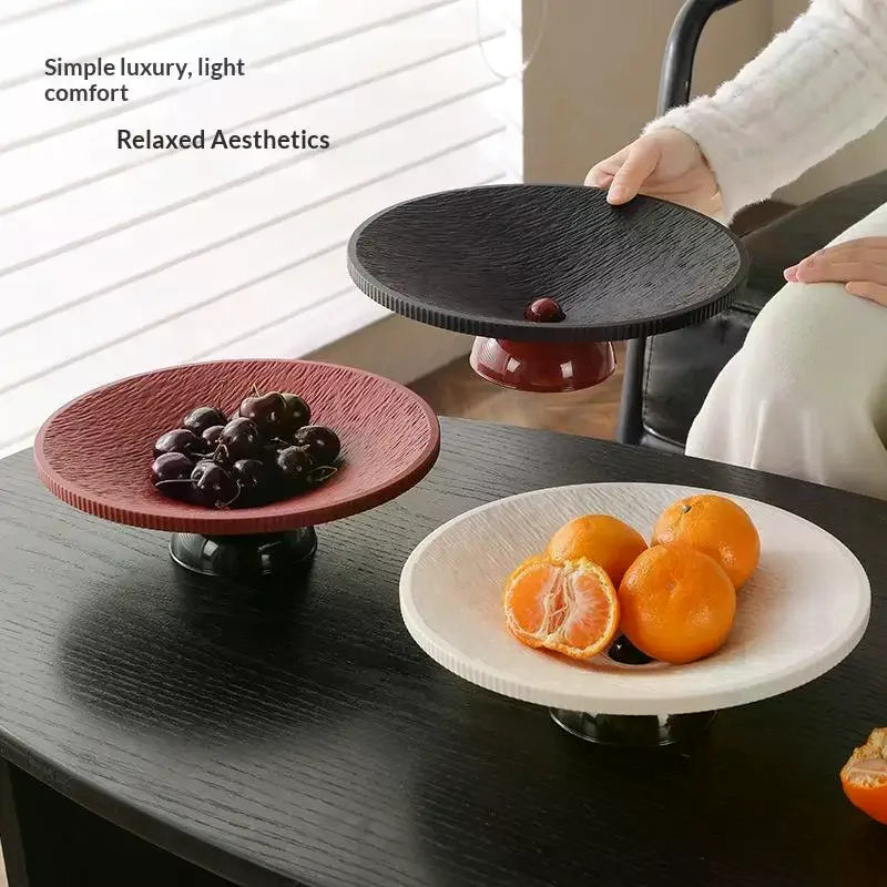Elegant Textured Pedestal Fruit Tray Stable Sturdy Base Minimalist Design for Home Kitchen Snack Serving Display Oasis Select