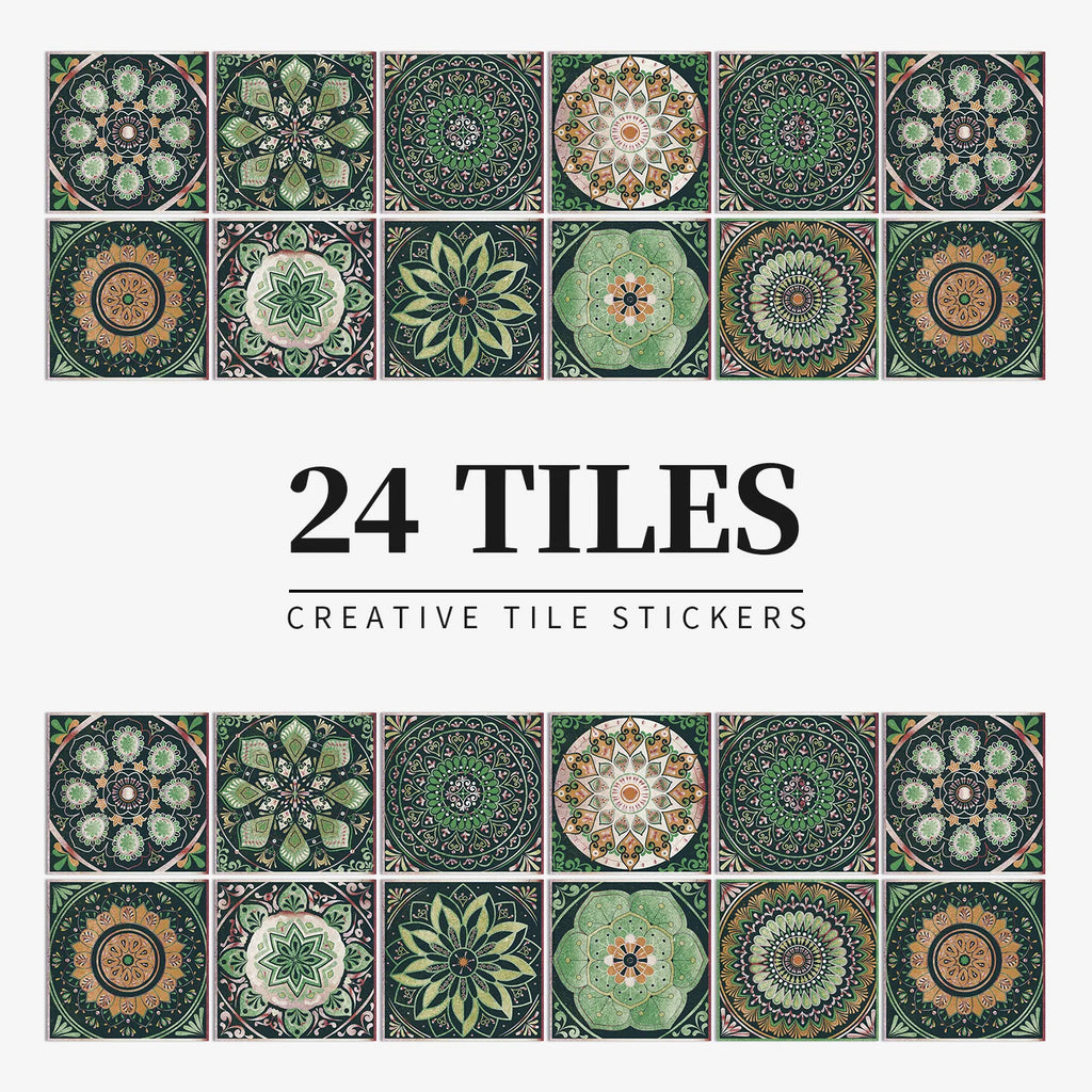 Mandala Tile Self-adhesive Wall Paste Waterproof and Oil-proof Kitchen and Bathroom Wall Decorative Tile Paste Stickers Oasis Select HZ058 10cm x 10CM x 24PCS