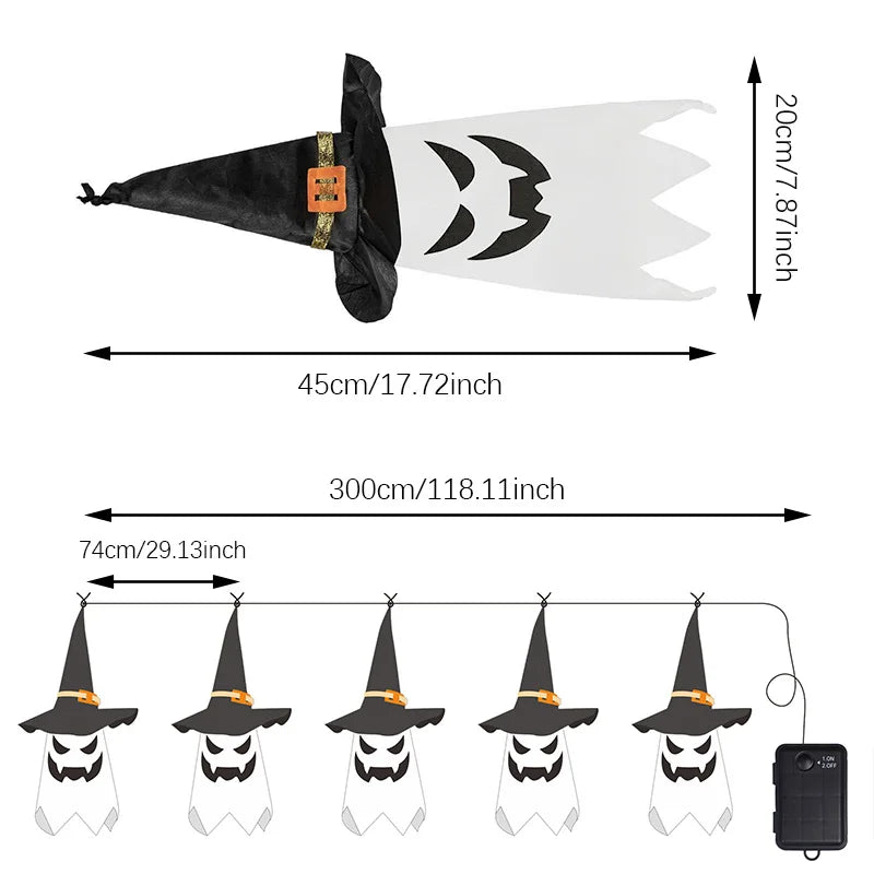 1-5PCS Halloween Wizard Hat Ghost Hanging Decoration Spooky Room Ambiance for Ghost Festival Party Scary Decor Flash Pendant Oasis Select