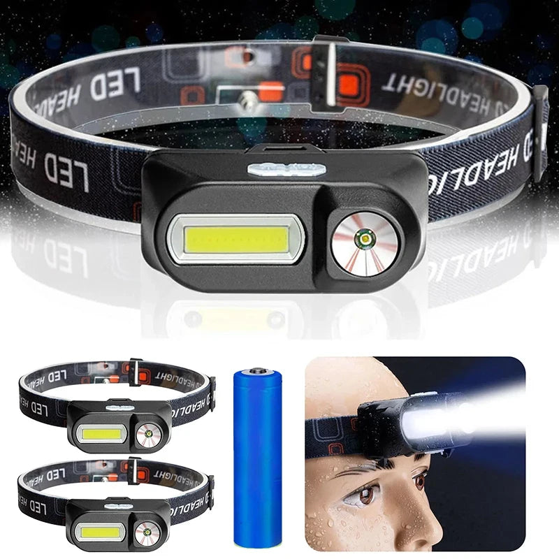 Powerful Portable XPE+COB Headlamp LED Head Flashlight Type-C Rechargeable Outdoor Waterproof Fishing Camping Hiking Headlight Oasis Select