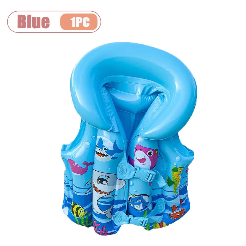 1-5PCS Thickened Kids Life Jacket Inflatable Swim Vest Toddler Floatie PVC Swimming Buoyancy Aid for Pool Beach Oasis Select Blue-1PC XL