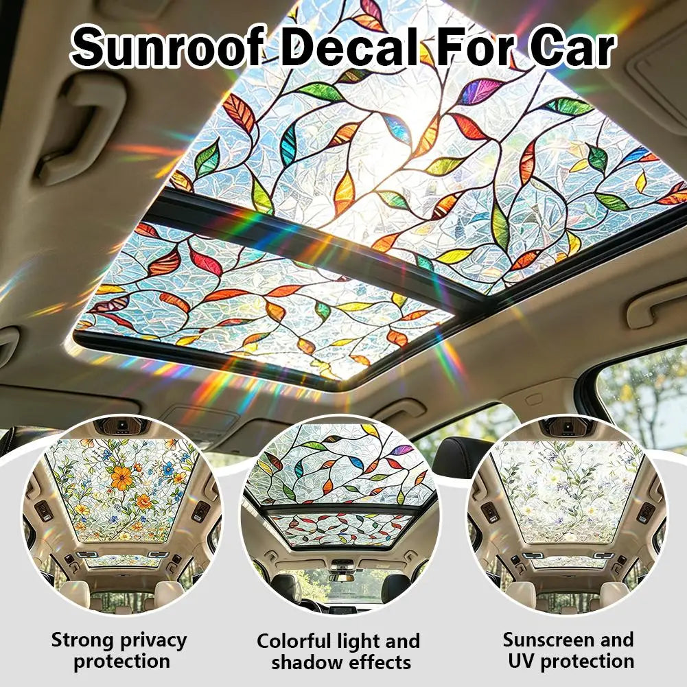 Car Sunroof Tinting Window Sticker Plant Floral Glass Decal Film Removable Home Decor Window Decoration Oasis Select