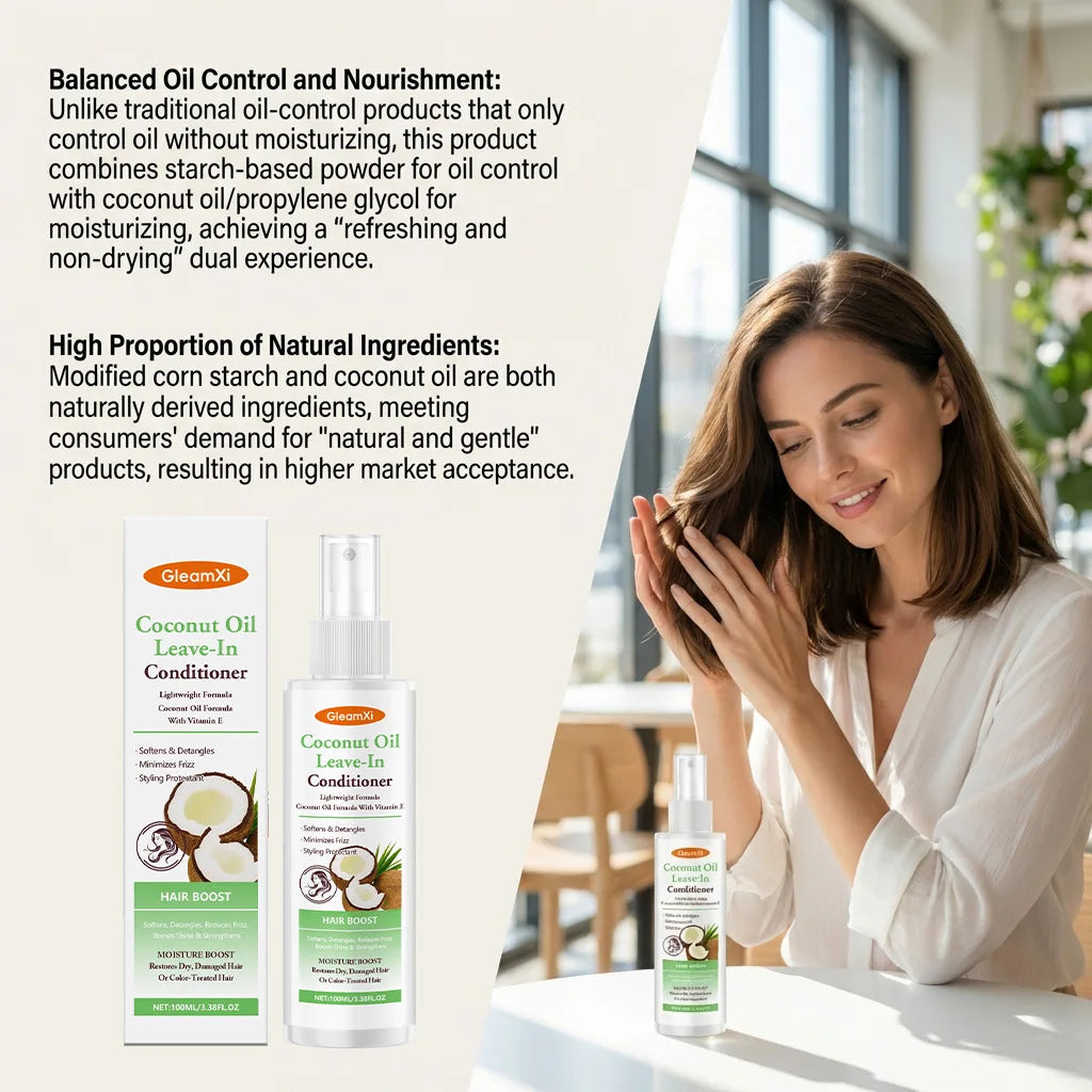Coconut Oil Leave-In Conditioner Spray for Dry Damaged Hair Anti-Frizz Nourishing Smooth Hair Restoring Shine and Softness Oasis Select