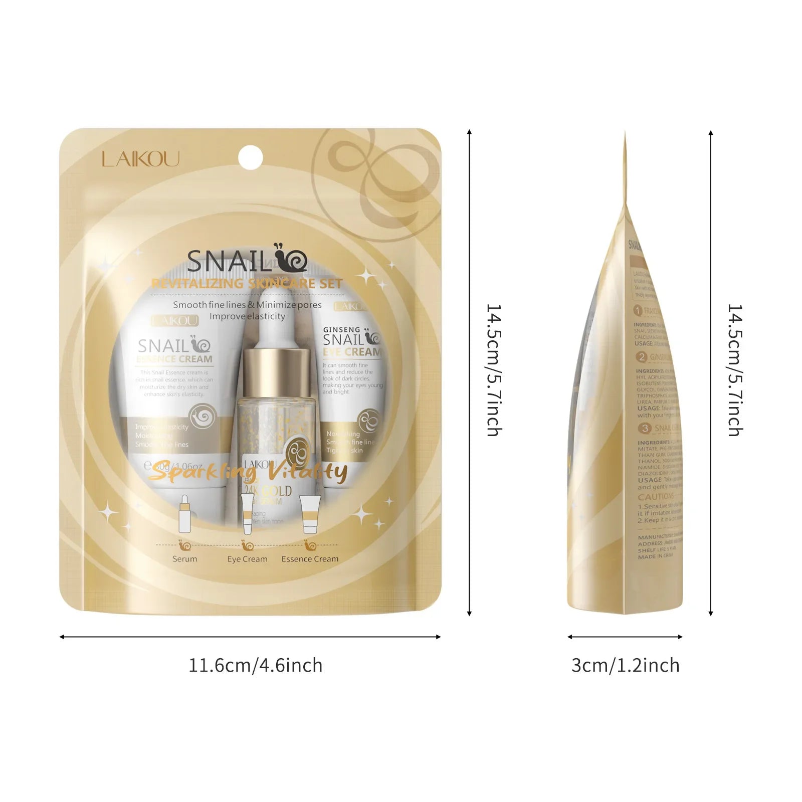 3pcs/Set LAIKOU Vitamin C Facial Set for Hydrating Moisturizing Whitening and Brightening Oasis Select Snail