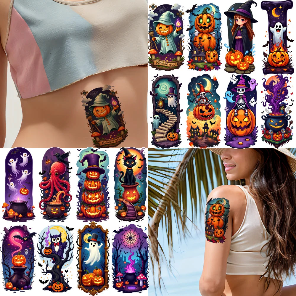 12-Pack Halloween Temporary Tattoo Stickers – Waterproof 3D