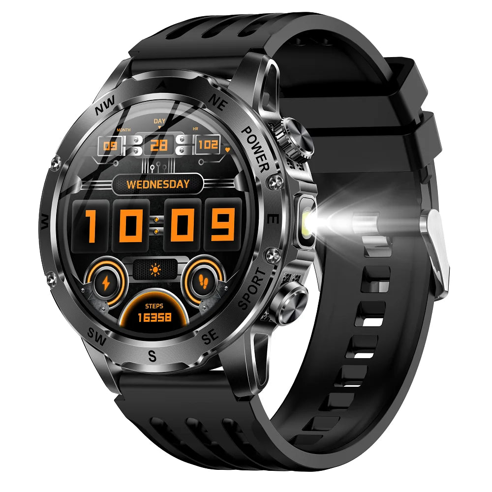 Outdoors Smart Watch Men Women 800Mah Battery IP68 Waterproof Health Music Smartwatch Flashlight Compass BT Call Sports Fitness Oasis Select BKBKS