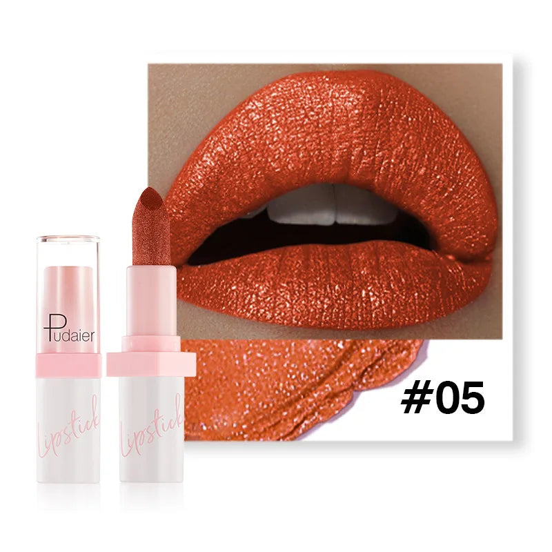 Pudaier Diamond Lipstick 10 Shades – Waterproof Glitter & Long Wear