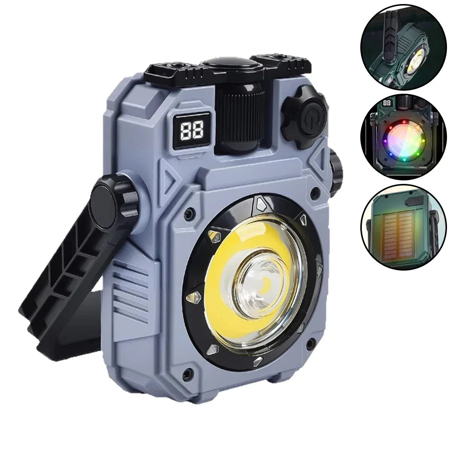 3600MaH Rechargeable Work Light Super Bright COB Flashlight with Magnetic Portable Outdoor Camping Lamp Stepless Dimming Torch Oasis Select Gray 1PC