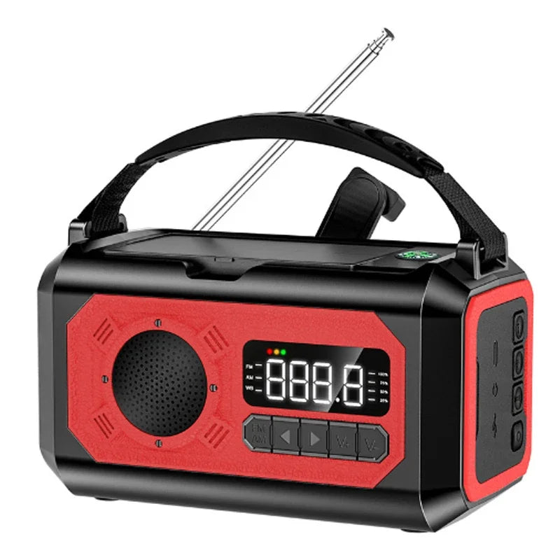Portable 12000mAh Emergency Radio AM/FM/NOAA Weather Radio Solar Hand Crank Radio Flashlight SOS Alarm Power Bank Reading Lamp Oasis Select Red