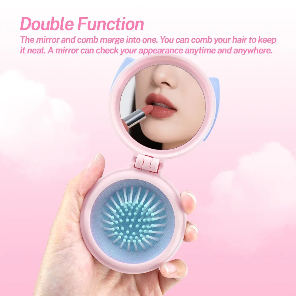 Mini Foldable Hair Brush with Mirror – Portable Detangler