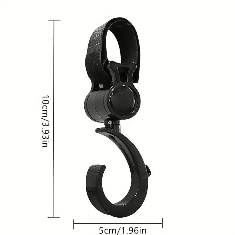 2pcs Rotatable Stroller Hook Adjustable Binding Belt Hanging Holder Multi Purpose Storage Hook For Baby Carriage Outdoor Walk Oasis Select