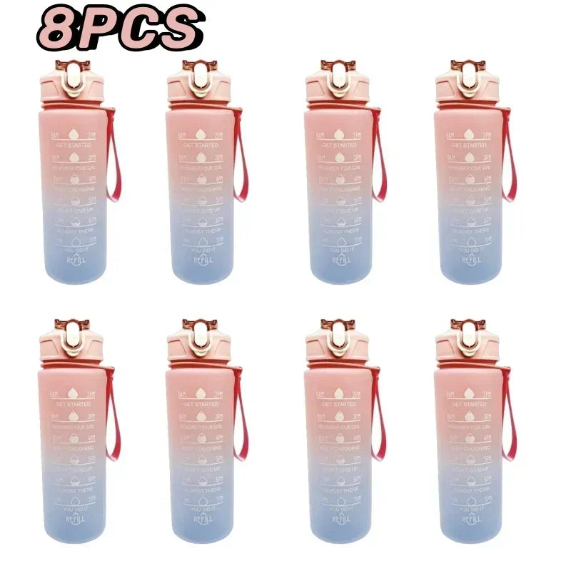 900ml Sports Water Bottle High Temperature Resistant Graduated Straw Cup Rainbow Frosted Progressive Color Water Cup Plastic Cup Oasis Select Pink 8PCS 900ml