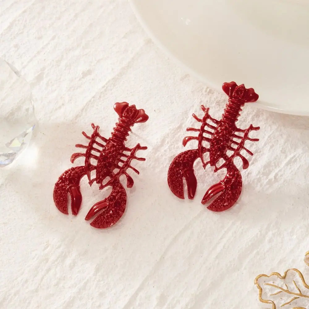 Creative Ocean Series Lobster Earrings Enameled Metal Exquisite Animal Earrings Ear Jewelry for Girls Ladies Oasis Select