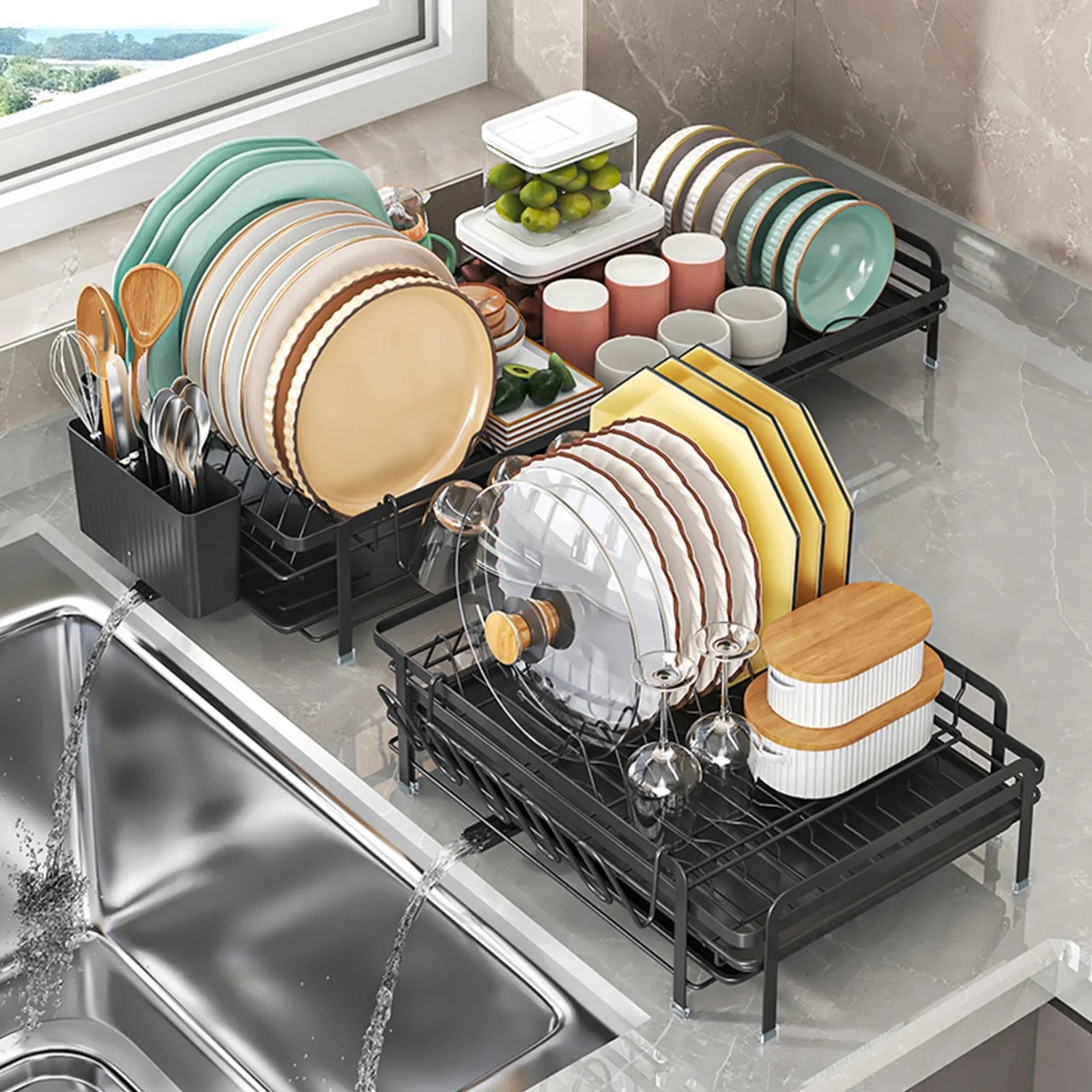 Kitchen Dish Drain Rack Multifunctional Tableware Storage Basket Cup Holder Sink Retractable Dish Storage Rack Oasis Select