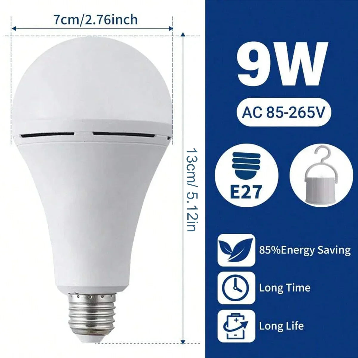 LED Rechargeable Light Flashlight 9w/15w Emergency Bulb Portable Hanging Camping Lamp for Tent Home USE Power Failure Porch Oasis Select 9W 2PCS
