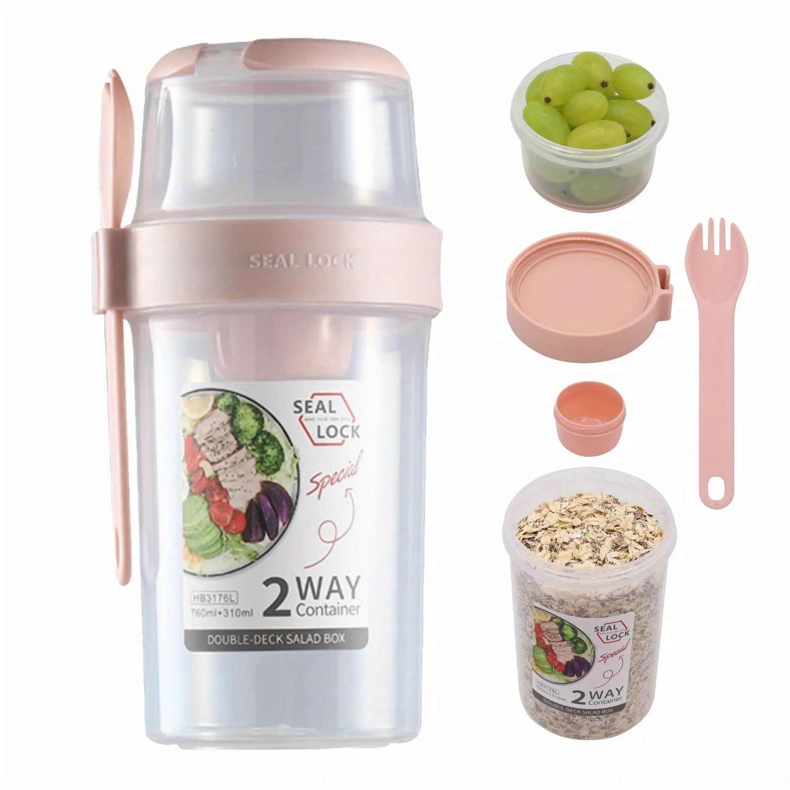 Portable Salad Cups Container Plastic with Lid and Fork Overnight cup Breakfast Oatmeal Cereal Nut Yogurt Cup School Lunch Box Oasis Select