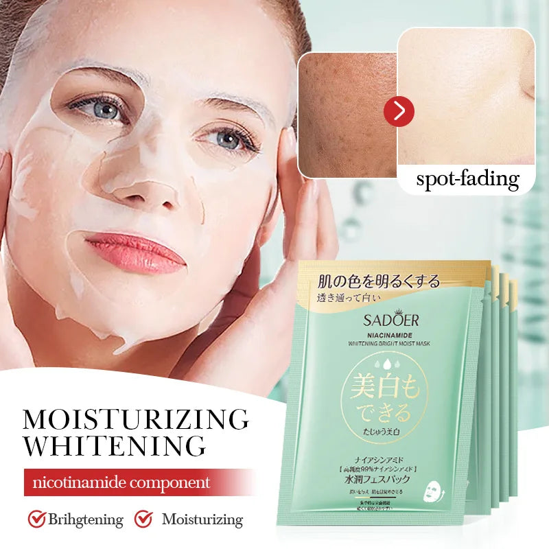 SADOER Nicotinamide Face Masks – Brighten & Hydrate (5/10pk) Brightening Sheet Mask Oasis Select