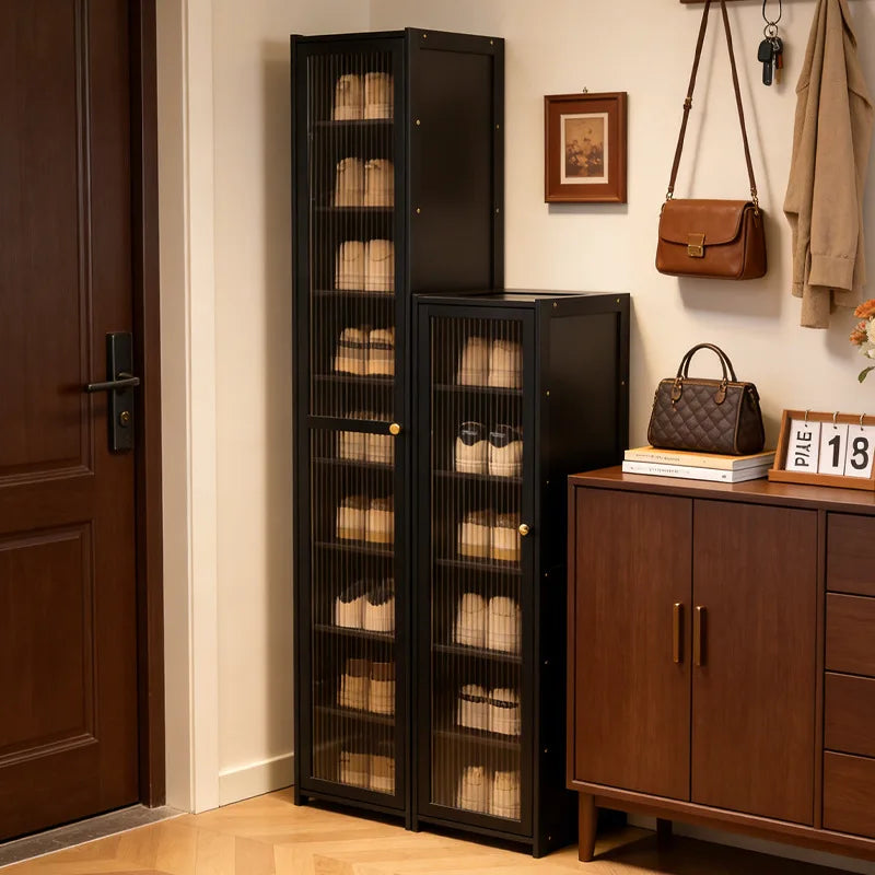 Black solid wood ultra-narrow shoe cabinet household door tipping bucket shoe cabinet French outdoor shoe rack Oasis Select