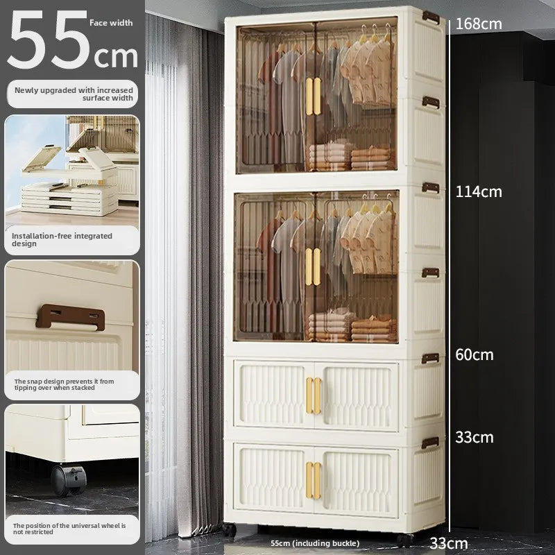 55-85 Children's simple wardrobe, clothes storage cabinet, multi-layer installation-free household snack locker, foldable Oasis Select 55CM G
