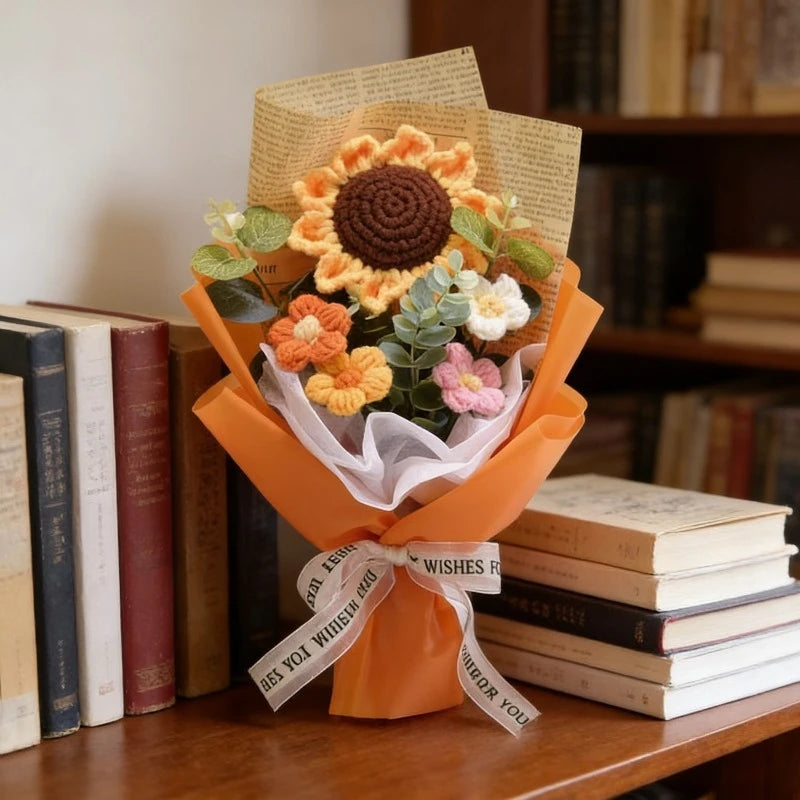 Artificial Flower Crochet Bouquet Handmade Anniversary Sunflower Daisy Bouquet Mothers Day Birthday Gift Eternal Flower Oasis Select